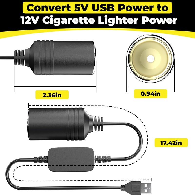 BFXM USB to Cigarette Lighter Adapter, 10W USB Male to 12V Cigarette Lighter Socket Cable, for Dash Cam, Radar Detector, Car Fan, Electronic GPS, Led Light - Image 2
